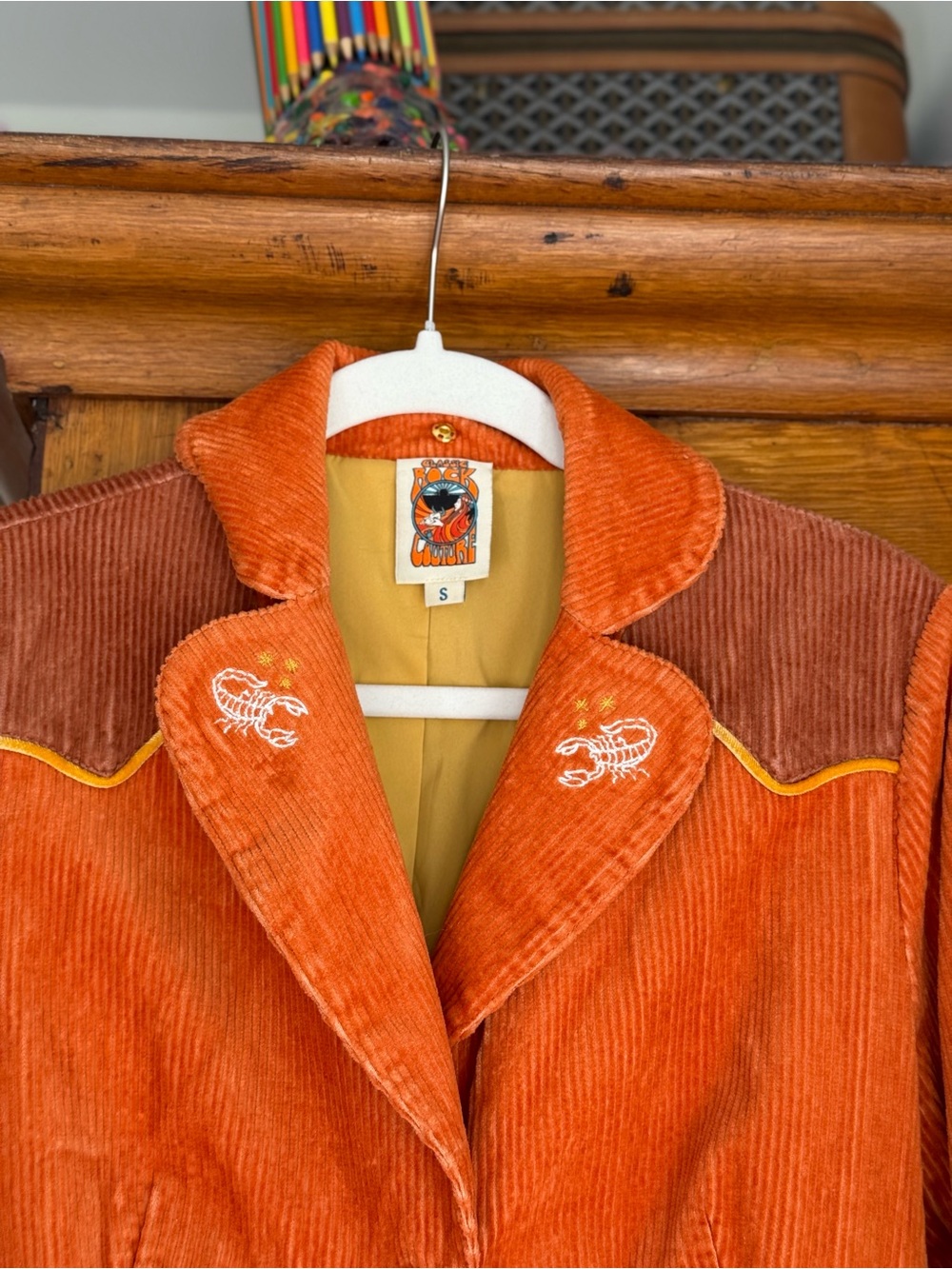 Arizona Designer-Rodeo Orange Corduroy Coat w/ Faux Fur Detachable Collar - Picture 5 of 13